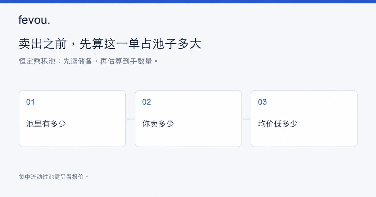 图中标题为“卖出之前,先算这一单占池子多大”,下方三格分别写着“池里有多少”“你卖多少”“均价低多少”