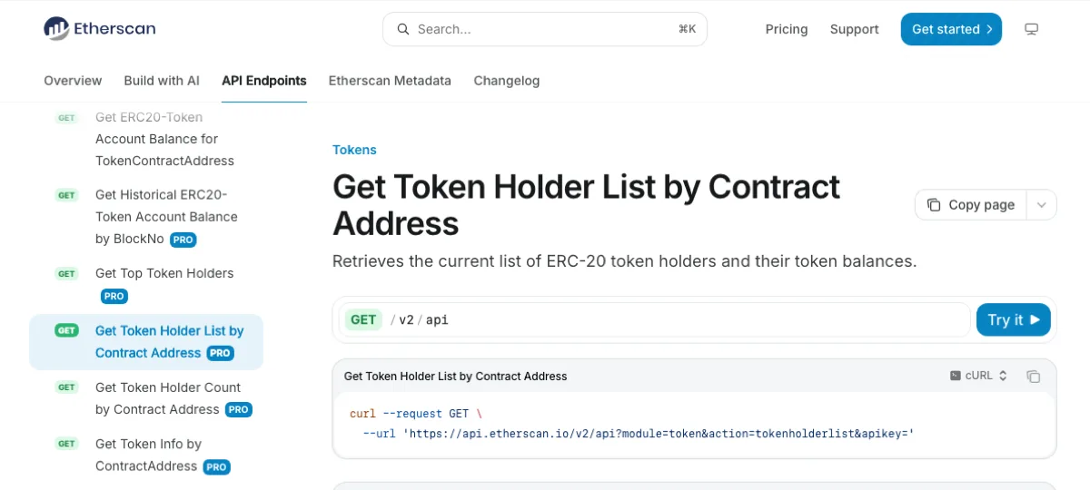 Etherscan 持币地址接口文档标题和简介
